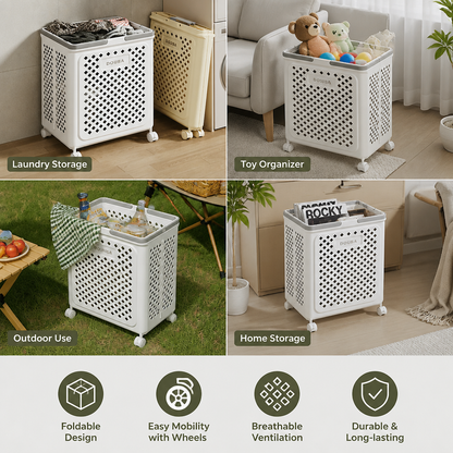 Foldable Laundry Basket with Wheels
