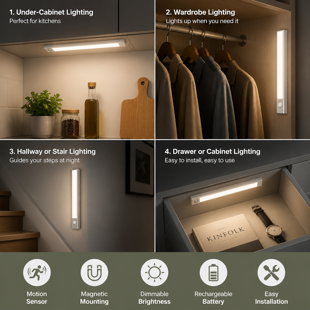 Wireless LED Under-Cabinet Light with Motion Sensor – Magnetic & Dimmable