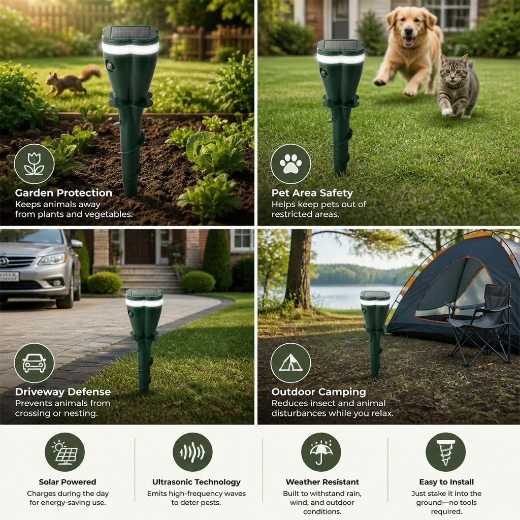 Solar Ultrasonic Animal and Insect Repellent Device
