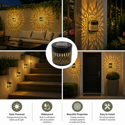 Colorful Solar Mandala Garden Light – Waterproof Outdoor LED Wall Projection Lantern