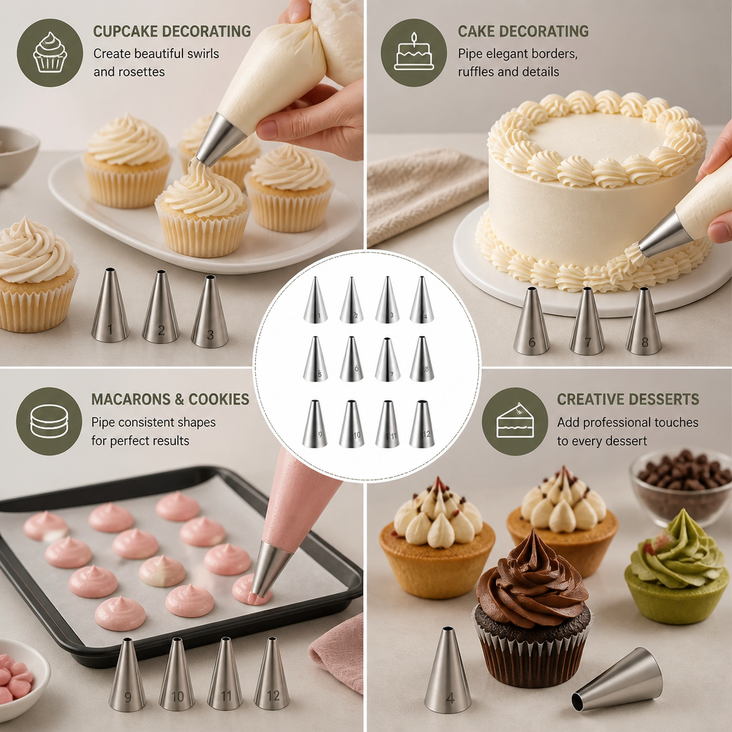 12-Piece Piping Tip Set – Precision Decorating for Cakes, Cupcakes & Macarons