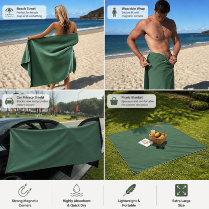 Extra Large Magnetic Bath Towel, Quick-Drying Beach Towel, Portable Outdoor Swimming Towel with Strong Water Absorption