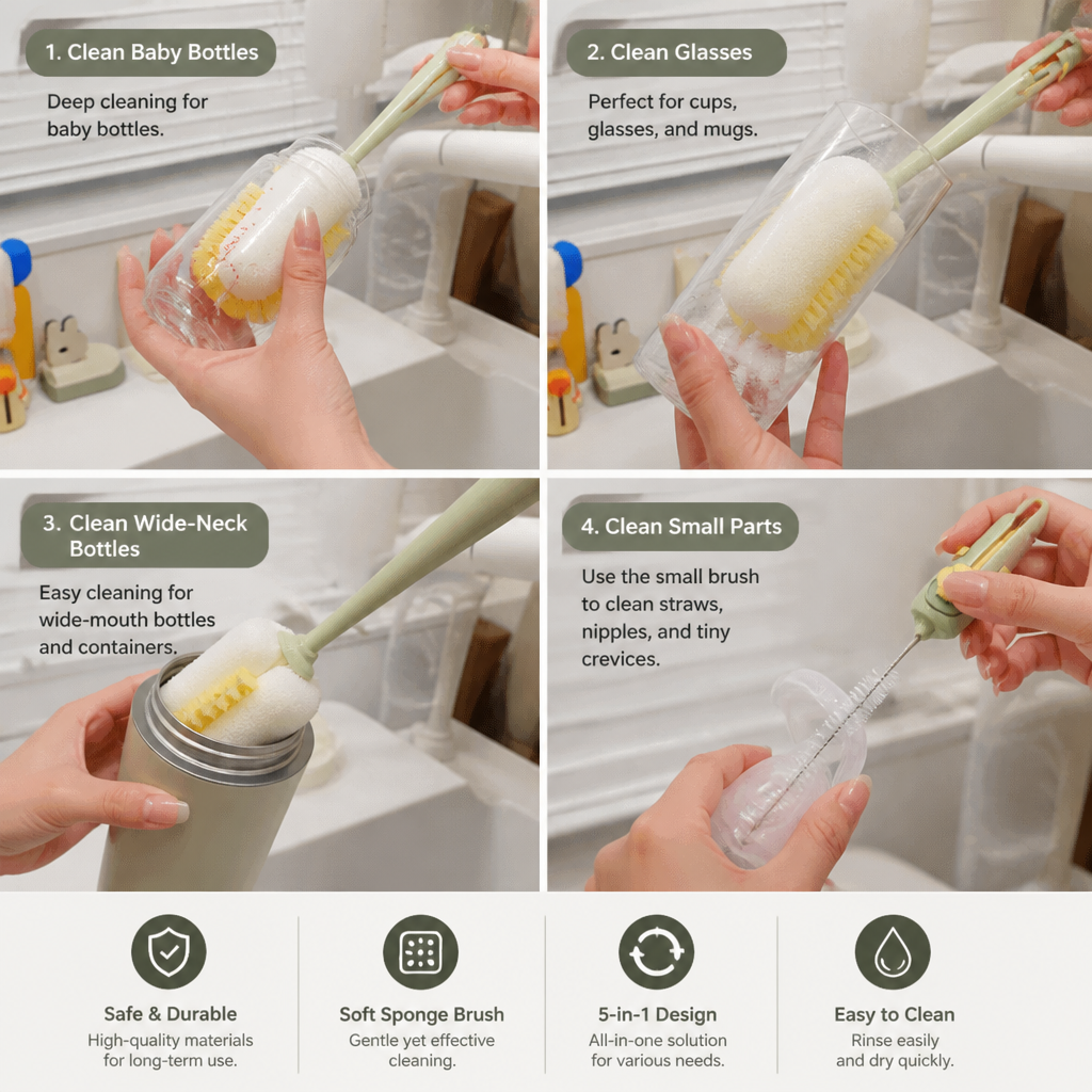 Practical 5-in-1 Bottle Cleaner