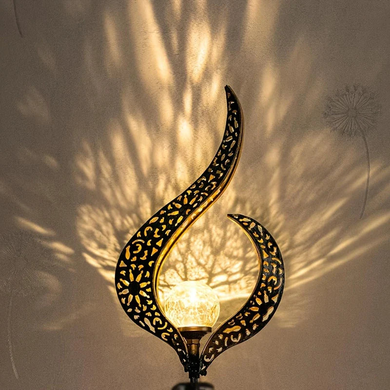 Metal Solar Garden Light - Waterproof Led Design in Moon , Flame , Sun or Star Shape