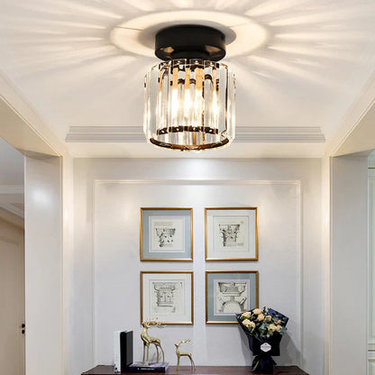 Modern Crystal Ceiling Light with Gold and Black Accents - Stylish Lighting for Your Home