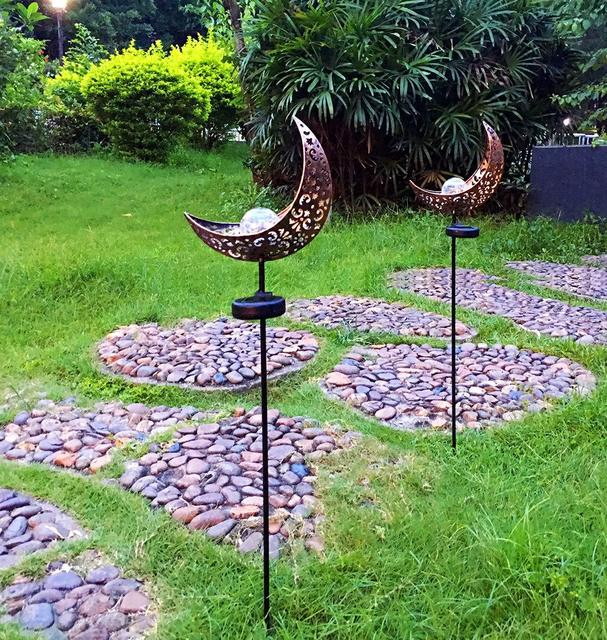 Metal Solar Garden Light - Waterproof Led Design in Moon , Flame , Sun or Star Shape