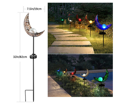 Metal Solar Garden Light - Waterproof Led Design in Moon , Flame , Sun or Star Shape