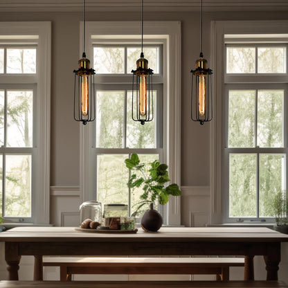 Industrial Pendant Light In Retro Design - Vintage Hanging Lamp With Metal Grid