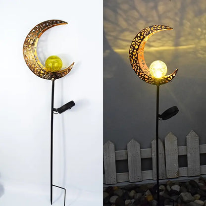 Metal Solar Garden Light - Waterproof Led Design in Moon , Flame , Sun or Star Shape