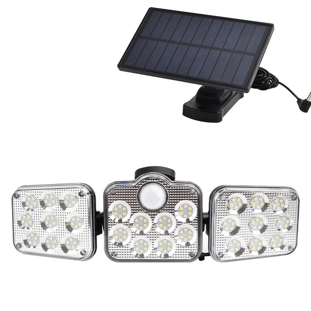 Solar Led Floodlight With Motion Detector - 3 - Spot Outdoor Lighting For Garden  Yard And Garage