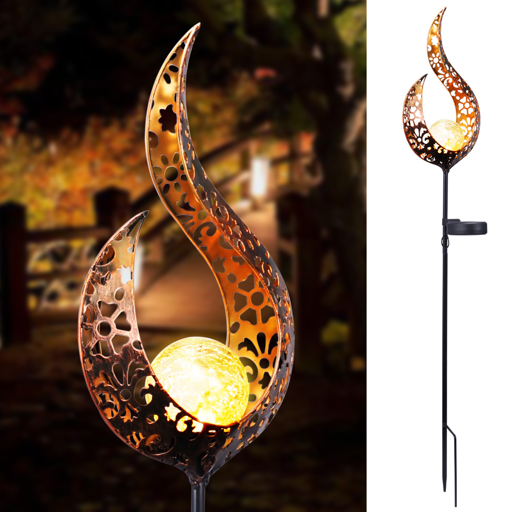 Metal Solar Garden Light - Waterproof Led Design in Moon , Flame , Sun or Star Shape