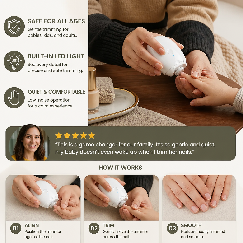 Professional Electric Nail Trimmer with LED Light – Gentle Nail Clipper for the Whole Family