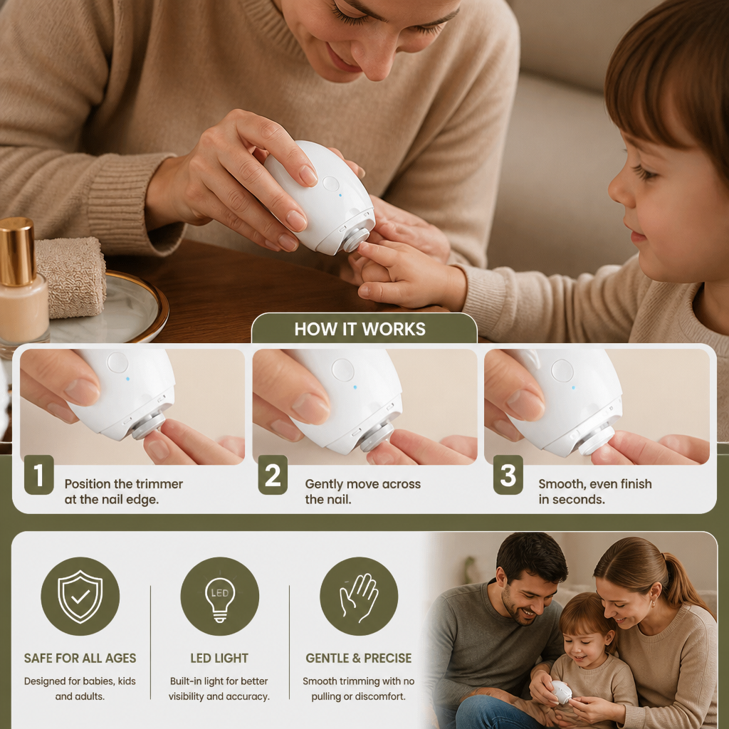 Professional Electric Nail Trimmer with LED Light – Gentle Nail Clipper for the Whole Family