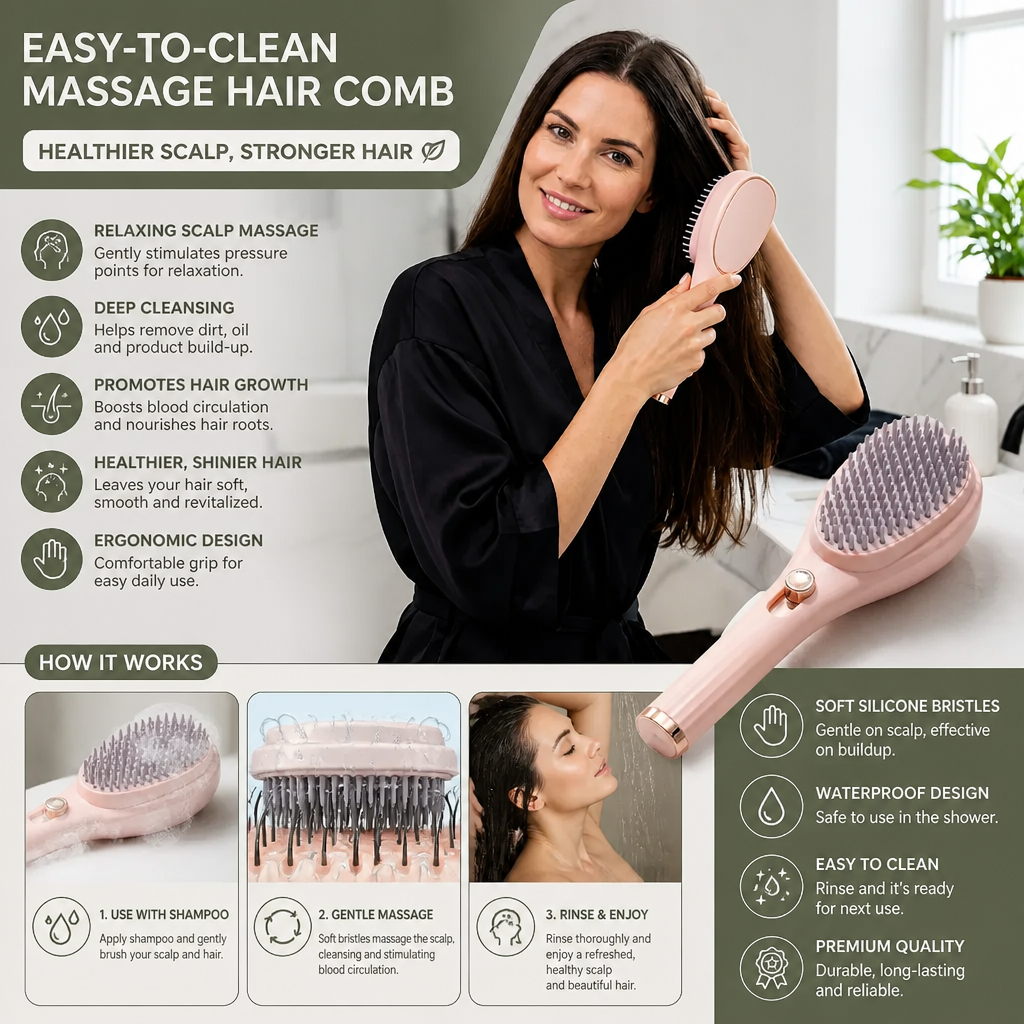 Easy-to-Clean Massage Hair Comb