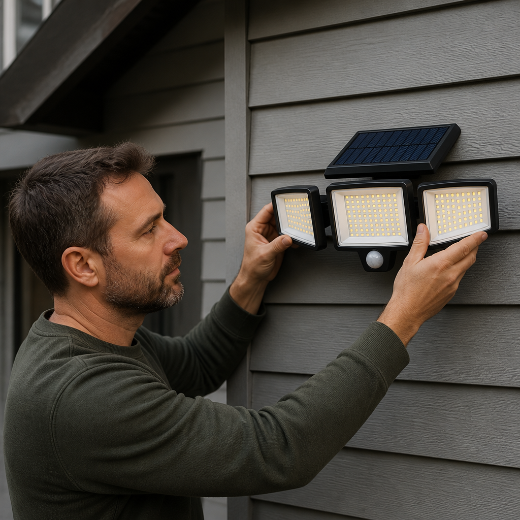 Waterproof LED Solar Outdoor Light with 3 Spotlights – 3 Lighting Modes & Motion Detection