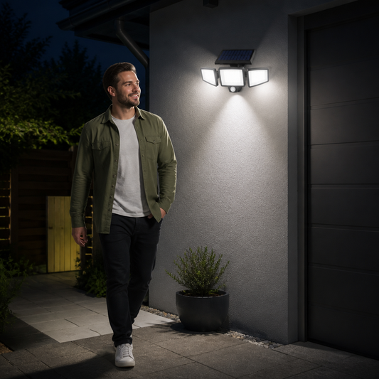 Waterproof LED Solar Outdoor Light with 3 Spotlights – 3 Lighting Modes & Motion Detection
