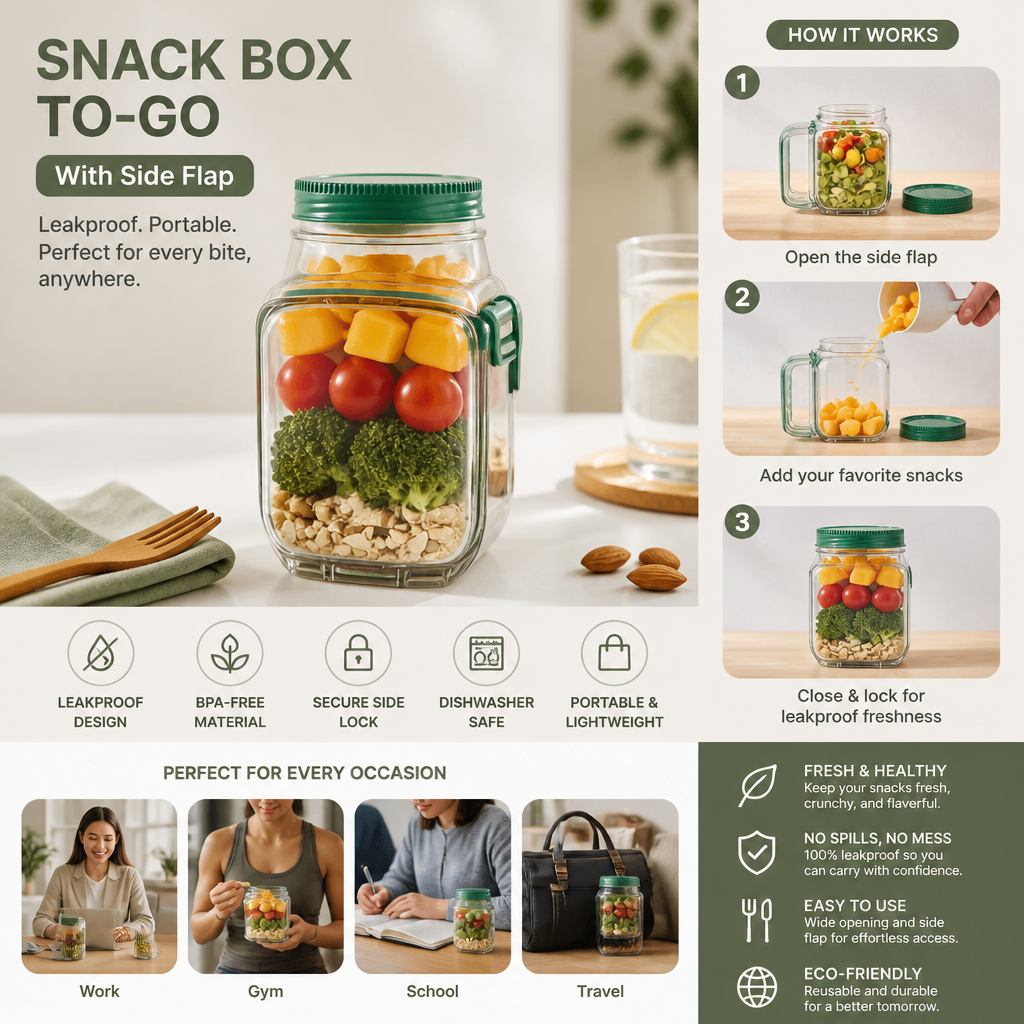 Snack Box To-Go with Side Flap – Leakproof & Portable