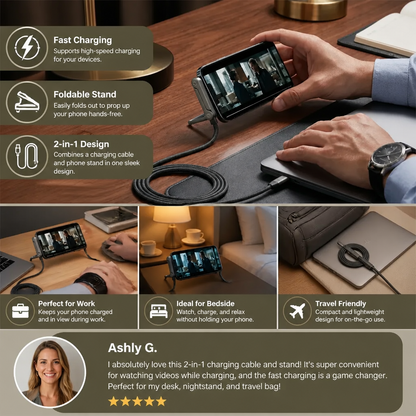 2-in-1 Foldable Fast Charging Cable & Phone Stand