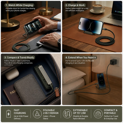 2-in-1 Foldable Fast Charging Cable & Phone Stand