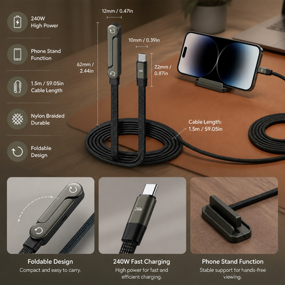 2-in-1 Foldable Fast Charging Cable & Phone Stand