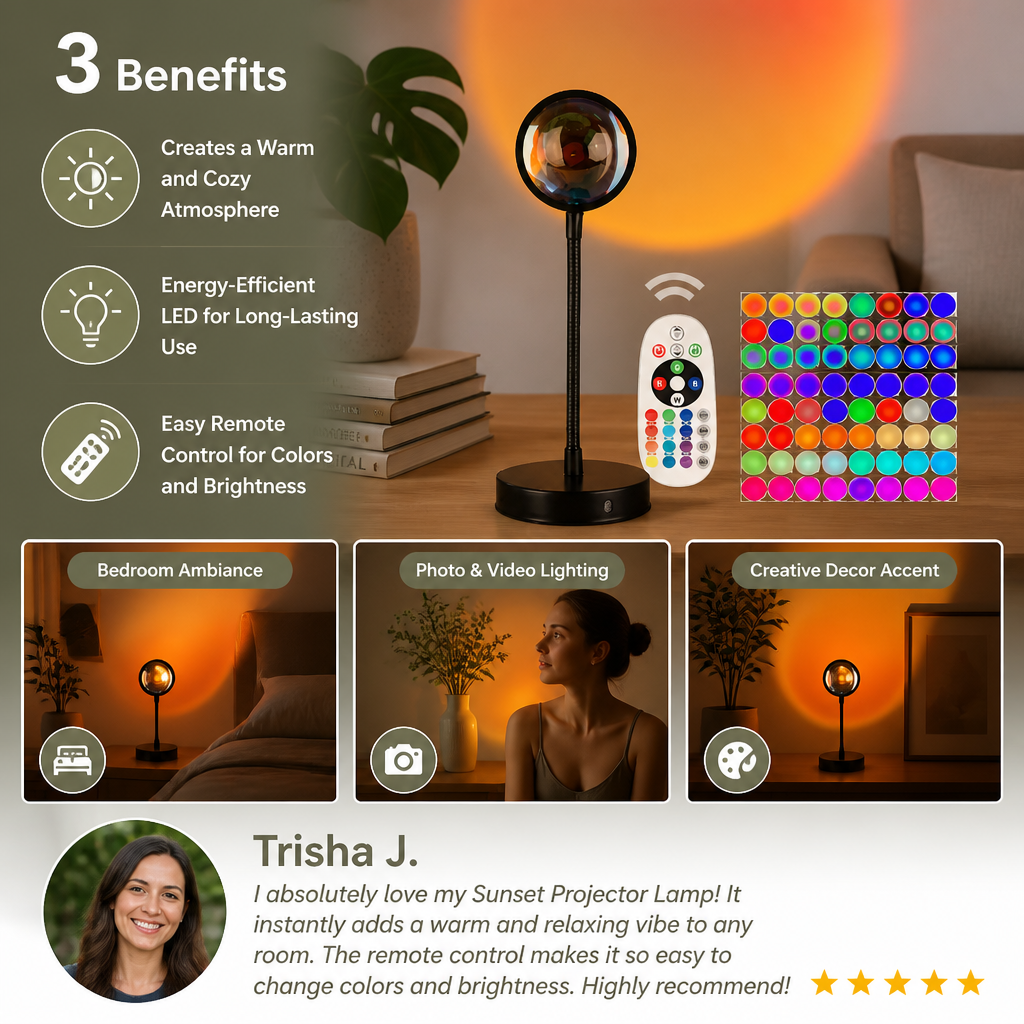 Sunset Projector Lamp – 180° Adjustable Ambient Light with Remote Control
