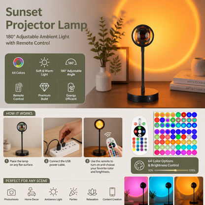 Sunset Projector Lamp – 180° Adjustable Ambient Light with Remote Control