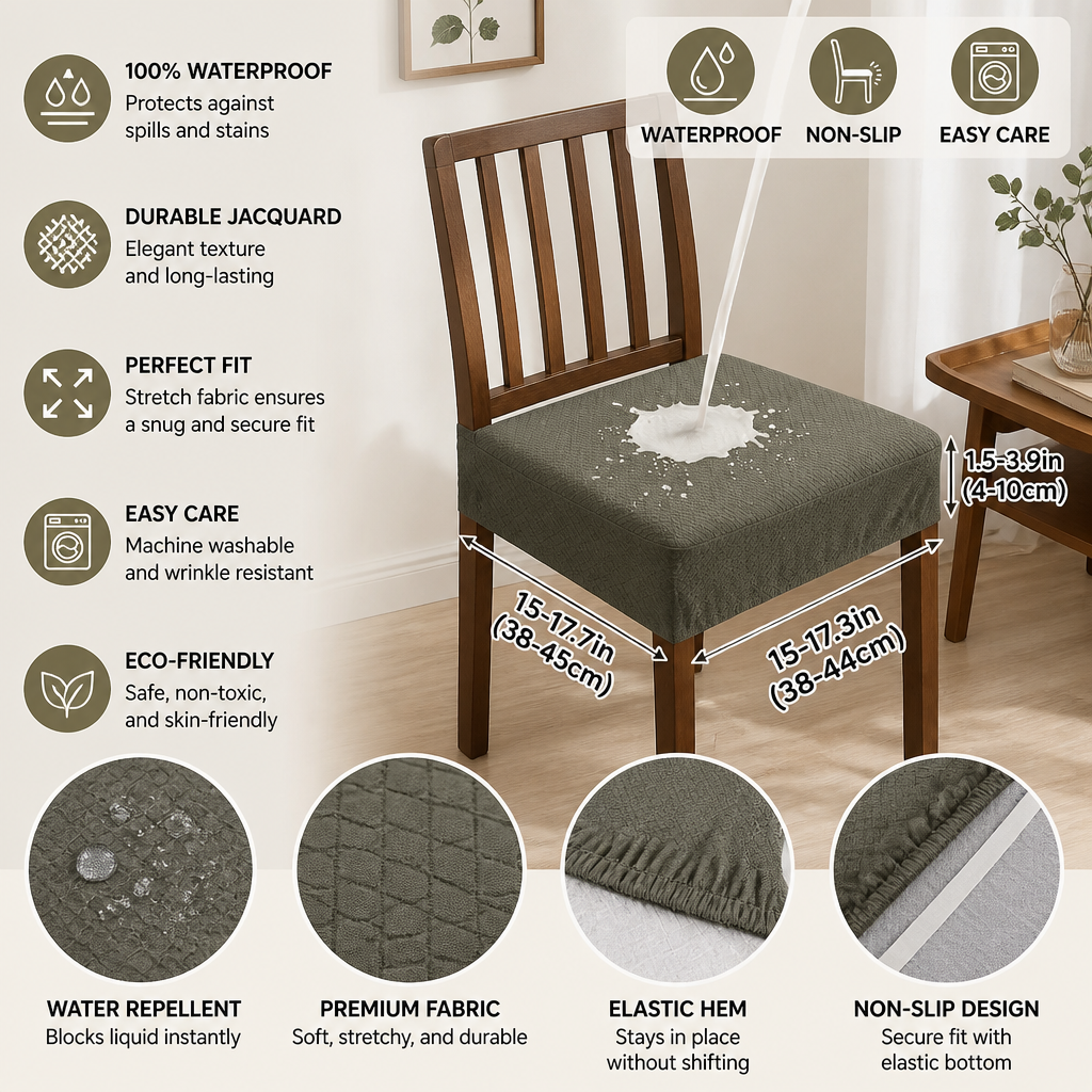 Waterproof Jacquard Chair Cushion Cover – Non-Slip & Easy Care