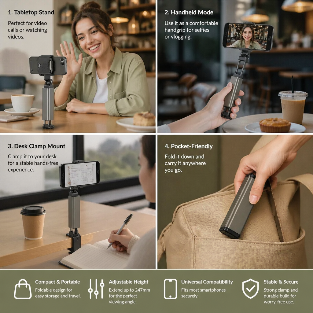 Travel Phone Holder – Foldable and Adjustable Stand for Comfortable Use On the Go