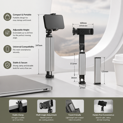 Travel Phone Holder – Foldable and Adjustable Stand for Comfortable Use On the Go