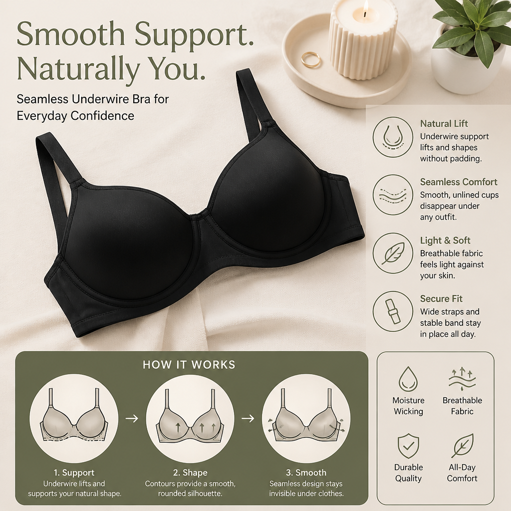 Seamless Strapless Underwire Bra – Unlined Support with Smooth Low-Cut Design