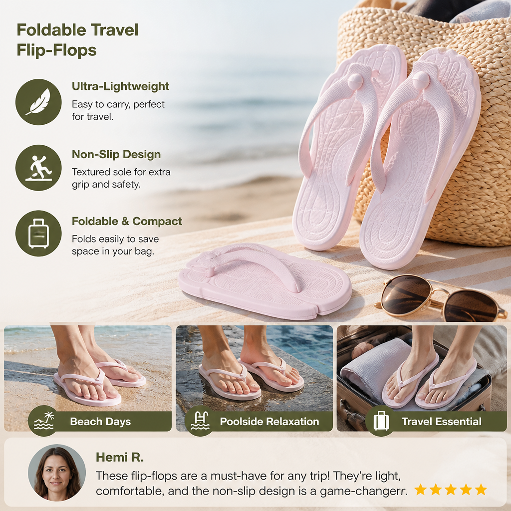 Foldable Travel Flip-Flops – Non-Slip Slippers for Hot Days