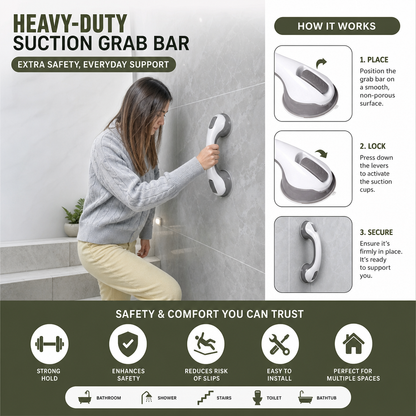 Heavy-Duty Suction Cup Safety Grab Bar – Anti-Slip Bathroom Support Handle