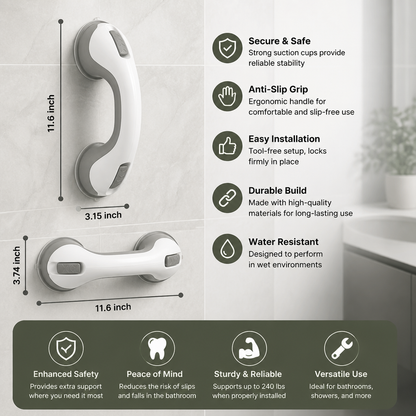 Heavy-Duty Suction Cup Safety Grab Bar – Anti-Slip Bathroom Support Handle
