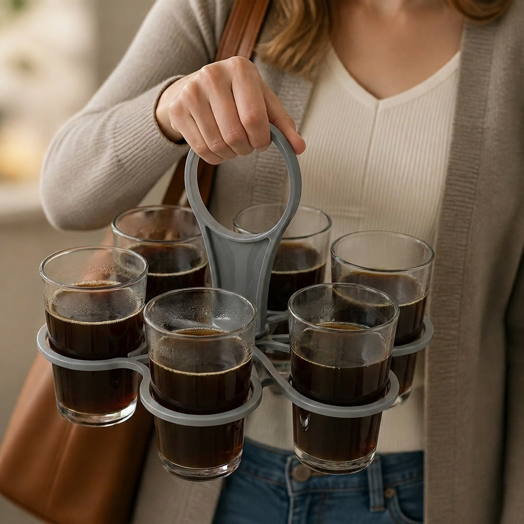 Foldable, Rotating Cup Holder – with 6 slots for glasses & cups, ideal for on the go