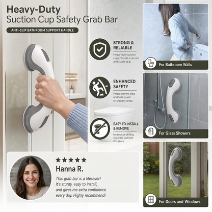 Heavy-Duty Suction Cup Safety Grab Bar – Anti-Slip Bathroom Support Handle
