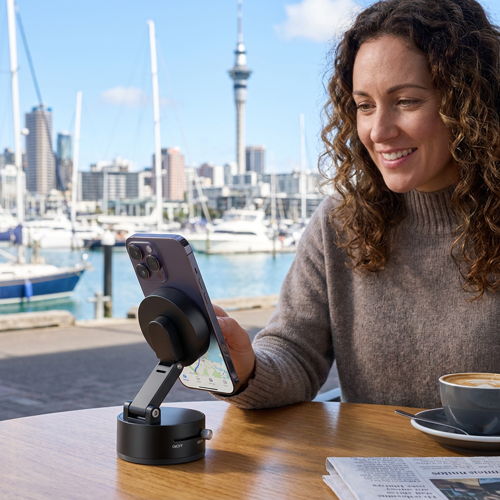 Magnetic Phone Holder with Vacuum Suction Cup – Foldable & Double-Sided, Universal for All Smartphones
