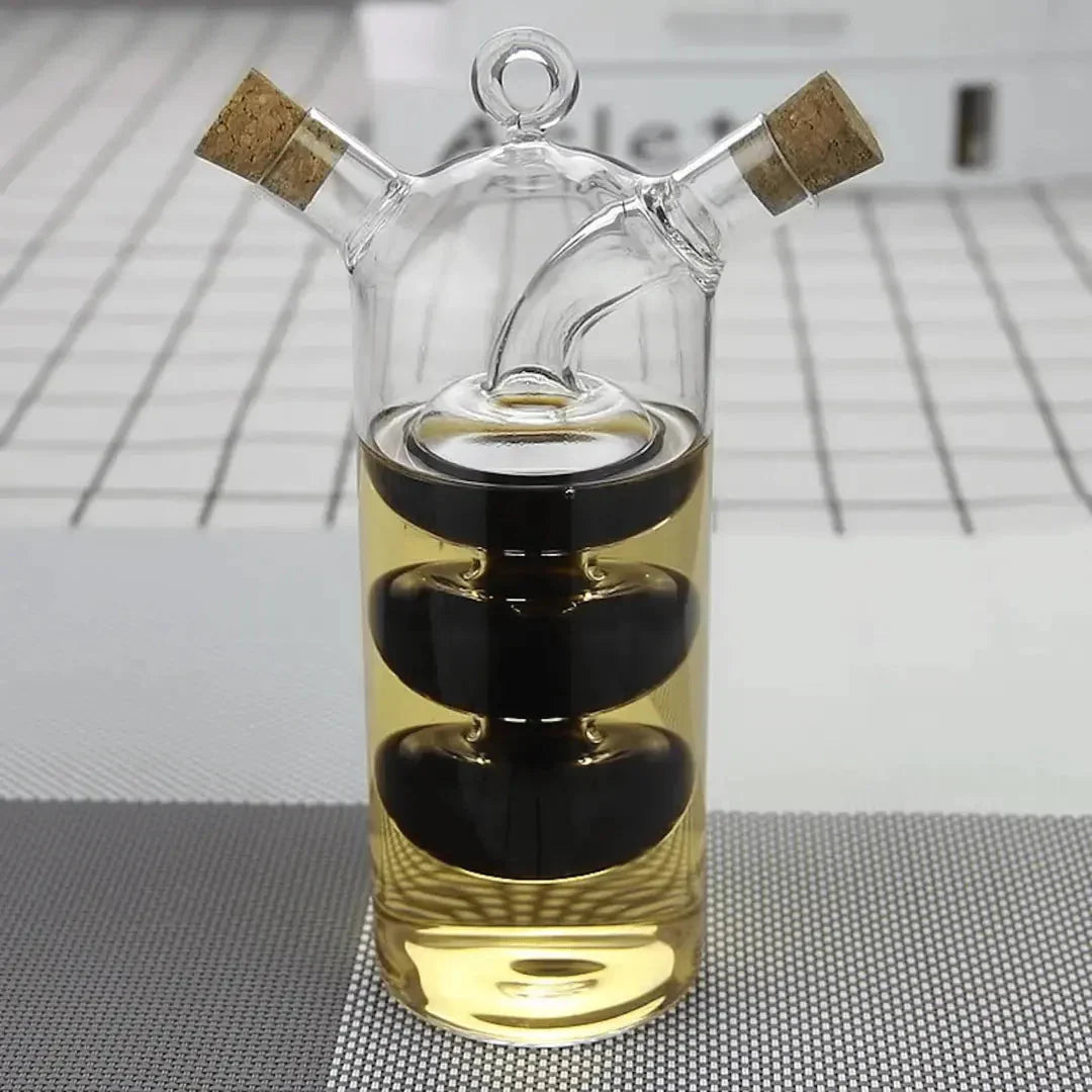 Oil & Vinegar Dispenser - Double Glass Bottle for Stylish Serving & Storage
