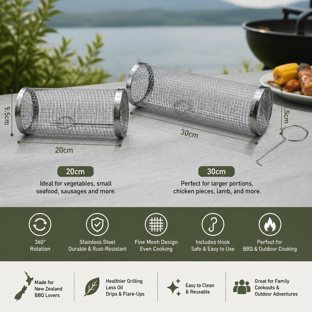Practical Stainless Steel Grill Basket – Rotating BBQ Grill Basket for Outdoor Grilling