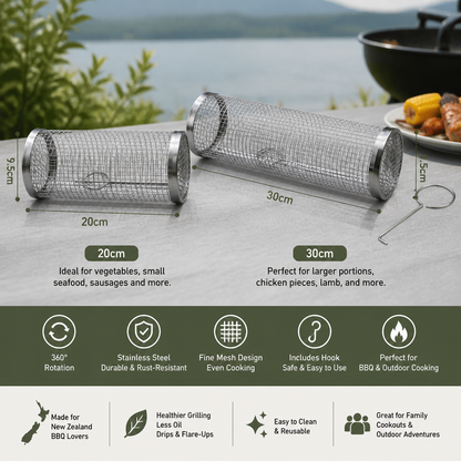 Practical Stainless Steel Grill Basket – Rotating BBQ Grill Basket for Outdoor Grilling