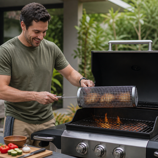 Practical Stainless Steel Grill Basket – Rotating BBQ Grill Basket for Outdoor Grilling