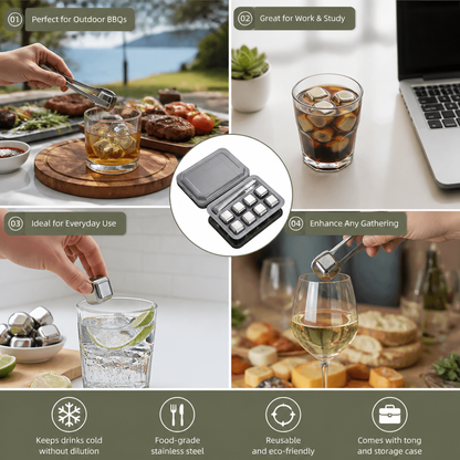 Practical Stainless Steel Ice Cubes – Reusable Cooling Set for Cold Drinks