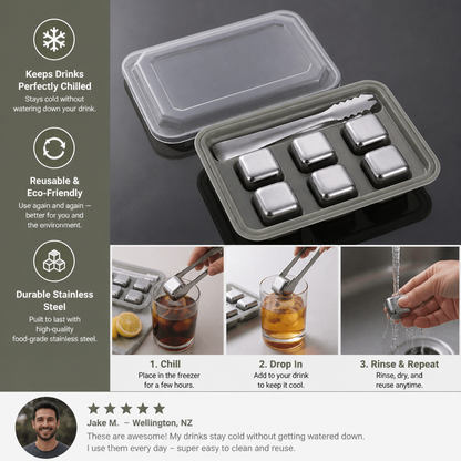 Practical Stainless Steel Ice Cubes – Reusable Cooling Set for Cold Drinks