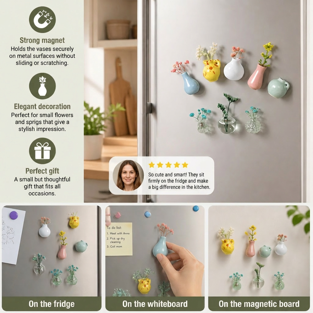 Mini Ceramic Vases with Magnet – Stylish Decoration for Fridge and Home