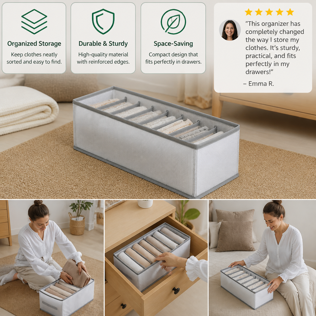 Foldable Clothing Organizer Box with Compartments