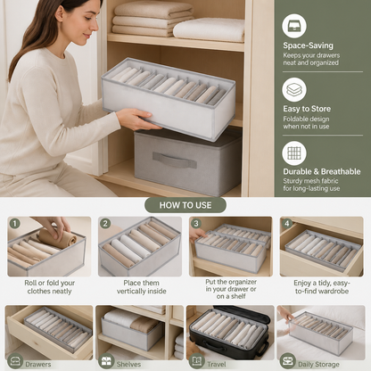 Foldable Clothing Organizer Box with Compartments