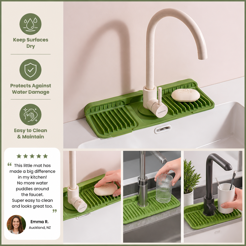 Silicone Faucet Splash Guard – Drip Mat for Sink & Basin