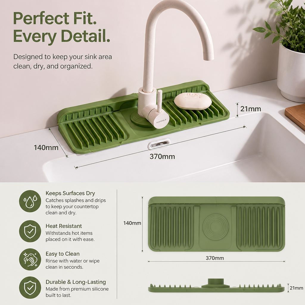 Silicone Faucet Splash Guard – Drip Mat for Sink & Basin