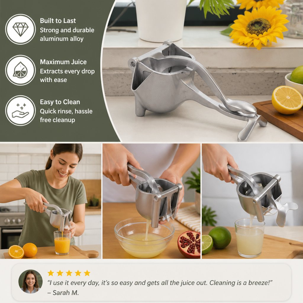 Aluminum Hand Juicer – Manual Press for Fruits & More