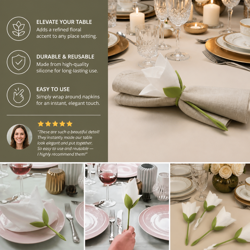 Flower napkin ring set – luxury table decoration in floral design (set of 6)