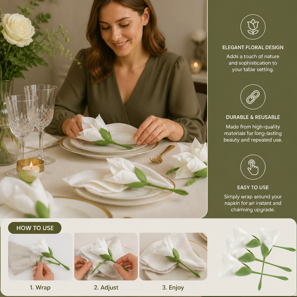 Flower napkin ring set – luxury table decoration in floral design (set of 6)